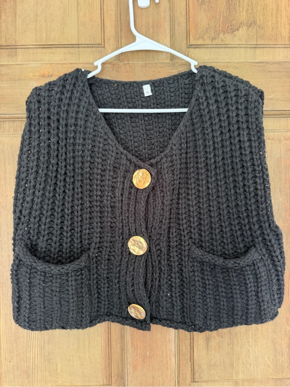 Amazon Black Chunky Knit Button-Front Sweater Vest with Gold Buttons